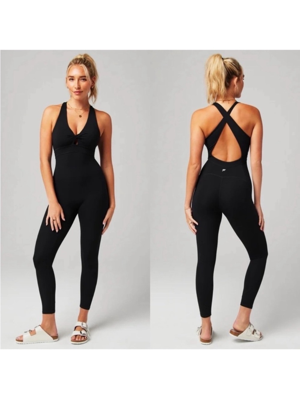 Fabletics Oasis Twist Front 7/8 Jumpsuit in black M